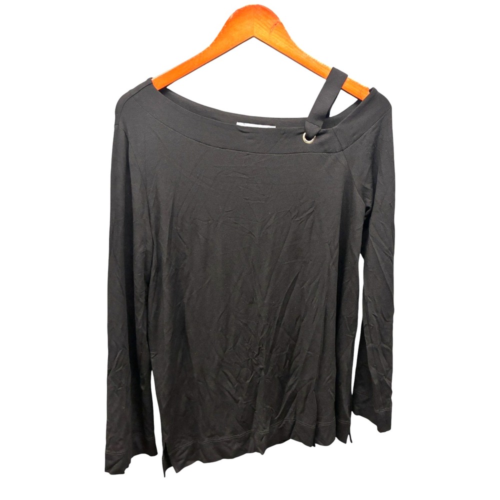 Elliott Lauren Asymmetric Cutout Top Womens M Black Long Sleeve Stretch NWT